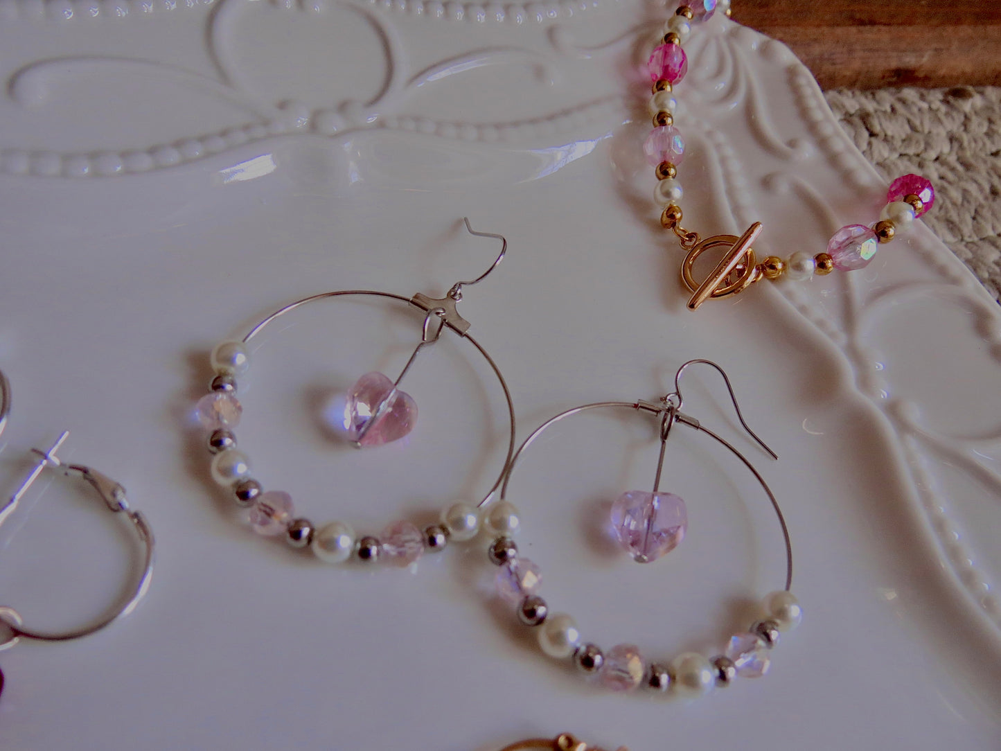 petunia pink heart hoops set