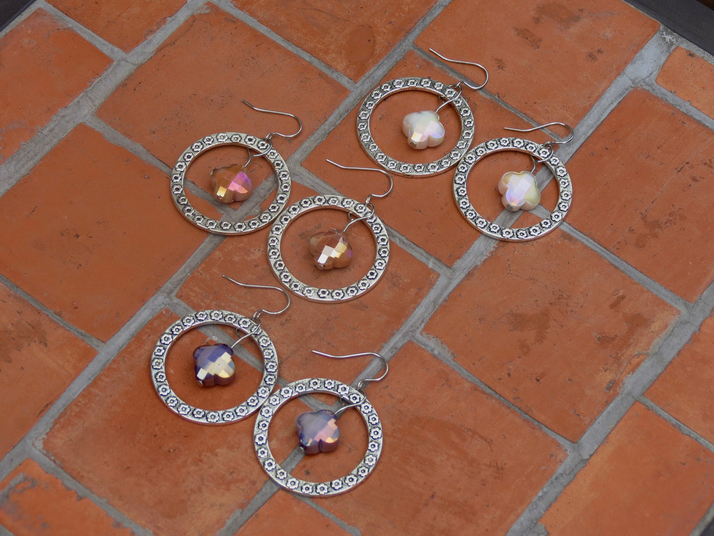 iridescent clover dangle earrings