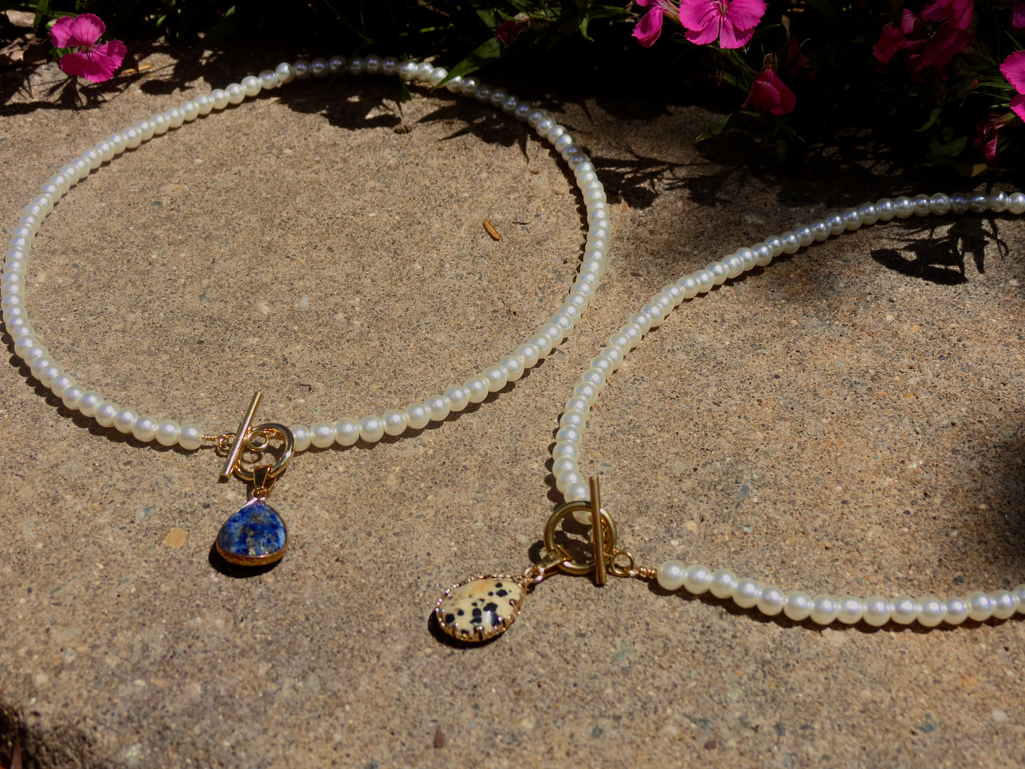 crystal & pearl toggle necklace