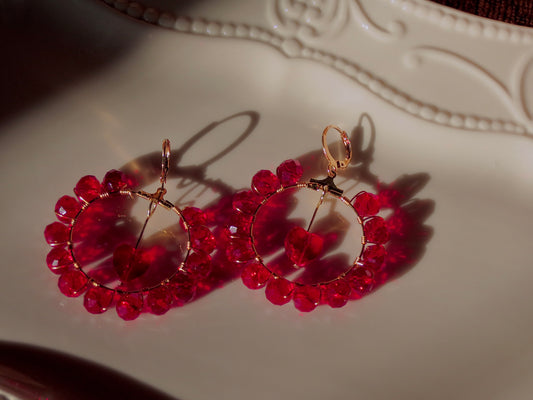 ruby red heart hoops