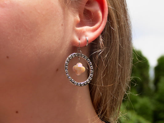 iridescent clover dangle earrings