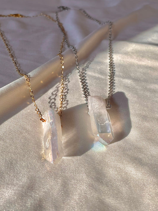 angel aura quartz necklace