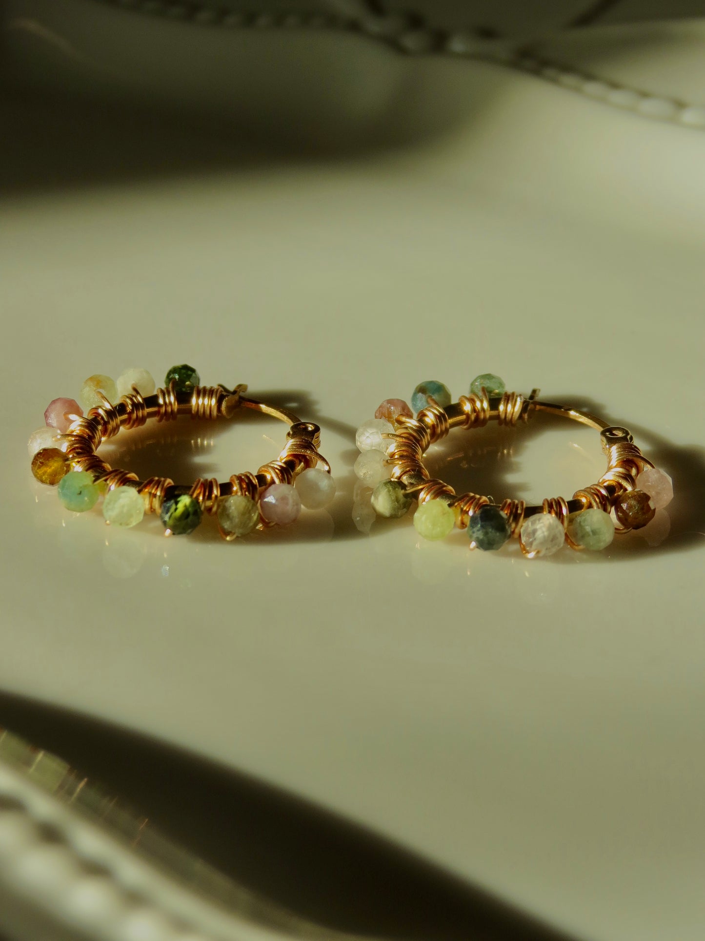 tourmaline wrapped hoops